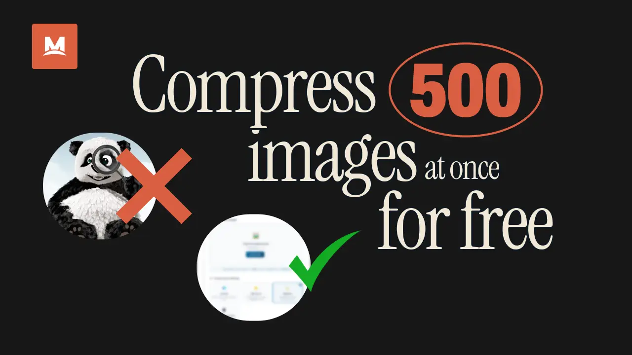 Illustration showing how to Compress 500 images for free with this tinypng alternative, website icons are placed side by side